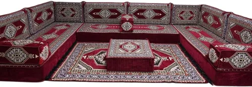 Vista 58 de arabicsofa Sofá en forma de U de estilo árabe para el suelo – Juego de Majlis hecho a mano – Sofá de estilo bohemio