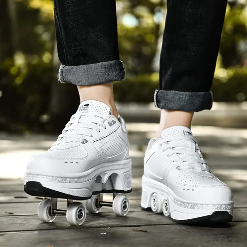 Vista 6 de Patines de ruedas y zapatillas 2 en 1 unisex con ruedas retráctiles para exteriores, diversión y fitness, patines de patada