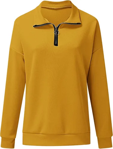 Vista 5 de Sudadera con cremallera de 14 para mujer holgada casual para otoño cómoda de manga larga blusa Rojo
