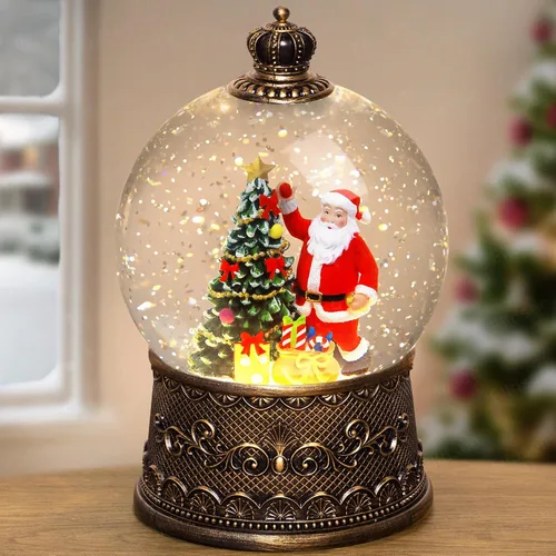 Vista 18 de Linterna de Globo de Nieve Navideño con Purpurina, Luz Musical de Globo de Nieve con Temporizador, Caja de Música con Alimentación USB y por