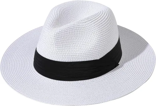 Vista 46 de Lanzom - Sombrero de paja playero para mujer, de ala ancha, plegable, estilo Fedora, UPF50+
