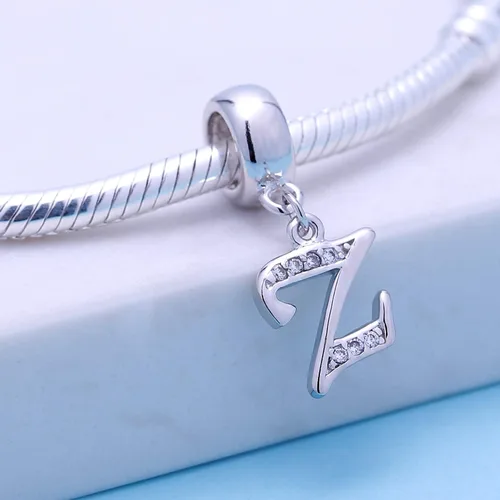 Vista 110 de ABUN Abalorio de plata de ley 925 con letra A a la Z, espaciador de inicial, con circonita cúbica transparete colgante, auténtica, para pulseras