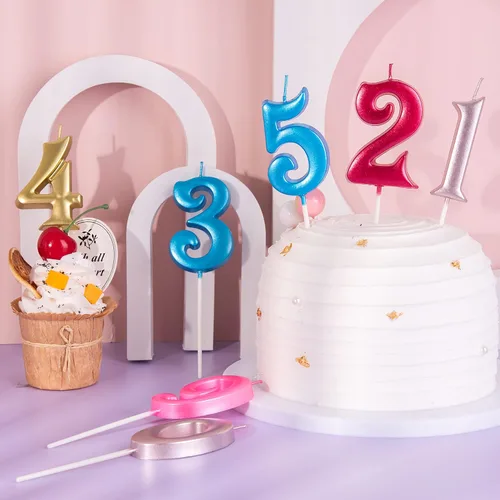 Vista 6 de PHD CAKE Velas de cumpleaños número 0 azul elegante de 2.76 pulgadas, velas de número azul, velas de número para pastel, celebración de fiesta