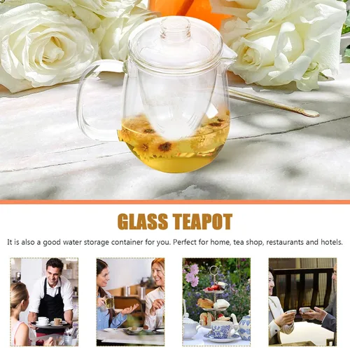 Vista 7 de Tetera de vidrio resistente al calor para té de hojas sueltas Cafetera perfumada transparente para adultos para hierbas verdes