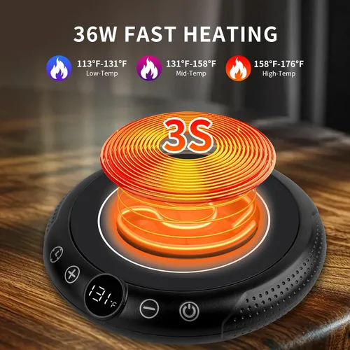 Vista 3 de Calentador de taza de café, calentador eléctrico de tazas para escritorio, plato calentador de velas con pantalla de temperatura, ajuste de 8