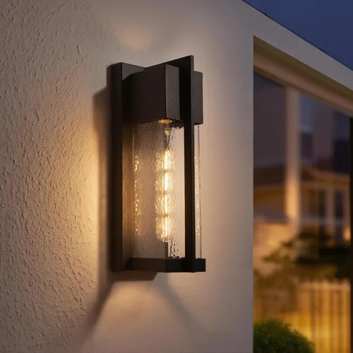 Vista 5 de Maxax Paquete de 2 luces de pared para exteriores del anochecer al amanecer, aplique de pared exterior negro de 13 pulgadas con vidrio de martillo