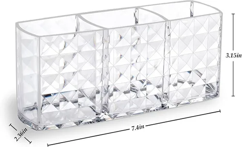 Vista 2 de MOSIKER Soporte para brochas de maquillaje para tocador, acrílico transparente, pequeño, compacto, delineador de labios, delineador de labios
