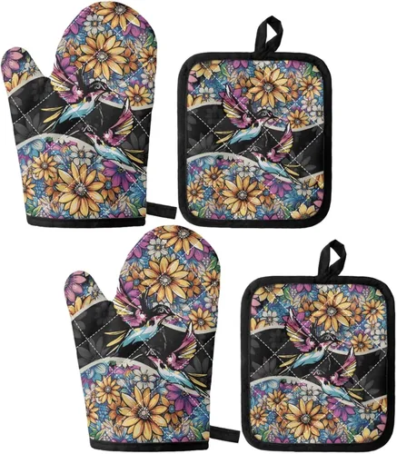 Vista 19 de UNICEU Juego de 4 manoplas de horno personalizadas y soportes para ollas, decoración de cocina, guantes protectores personalizados para hornear