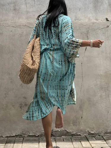Vista 7 de Chunoy Women Loose Open Front Long Kimono Cardigan Beach Wear Cover Up
