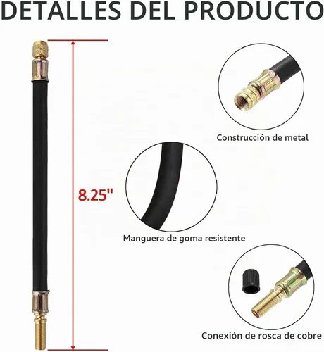 Vista 4 de Paquete de 5 extensiones de válvula de neumático, 2 piezas de extensores flexibles de vástago de válvula de 8.25 pulgadas con adaptador de extensión