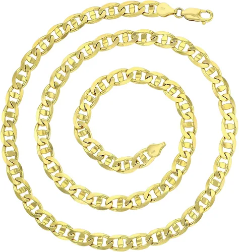 Vista 2 de DECADENCE Cadena de eslabones cóncavos de oro amarillo de 14 quilates maciza de 0.236 a 0.394 pulgadas con cierre de pinza de langosta Cadena
