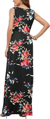 Vista 3 de AUSELILY Vestido largo de verano para mujer, sin mangas, holgado, casual, con bolsillos