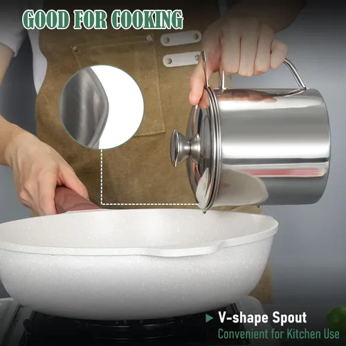 Vista 4 de Tellshun Recipiente de grasa de tocino con colador de 1.25 L / 42 oz fuerte atrapador de cocina de acero inoxidable de grado alimenticio con tapa