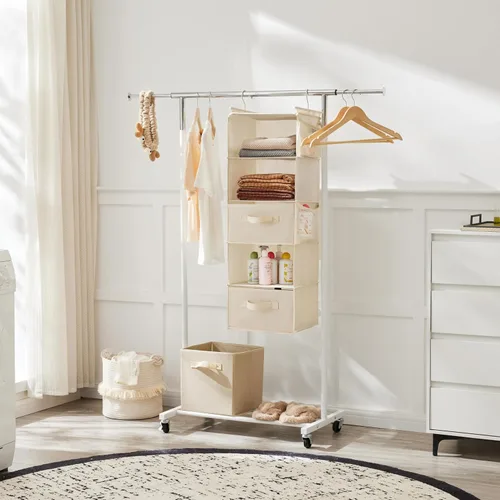 Vista 6 de MAX Houser Organizador Colgante de Closet de 5 Niveles, Estante Colgante de Tela con 2 Ganchos Resistentes para Almacenamiento, Plegable (Beige-D2)