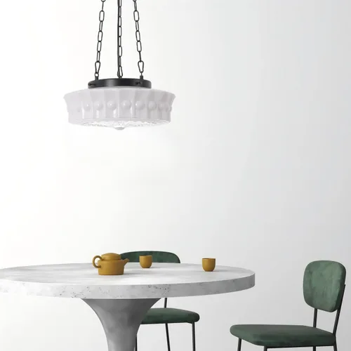 Vista 6 de Lámpara colgante de vidrio lechoso, 35.56 cm Candelabro moderno de mediados de siglo estilo escuela colgante, lámpara vintage para dormitorio
