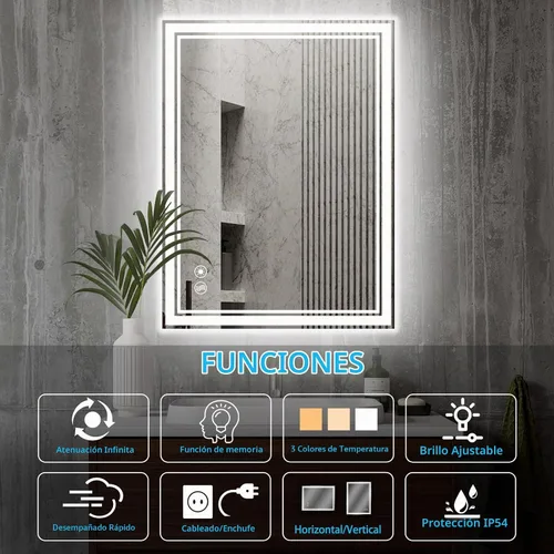 Vista 2 de Espejo de baño de 28 x 36 pulgadas con luces, regulable en 3 colores, sin