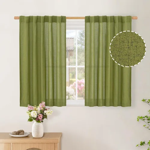 Vista 143 de BGment Cortinas cortas de lino marrón de 36 pulgadas de largo para ventanas, pequeñas cortinas de gasa semitransparentes para cocina, cafetería