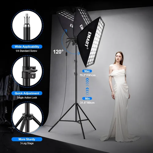 Vista 7 de EMART Kit de iluminación Softbox con rejilla, 85W 20"x28" caja suave para 85 W (3000-6500 K)