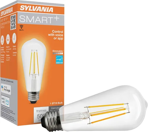 Vista 13 de Sylvania WiFi LED Smart ST19 RGBW - Bombilla de filamento de color y acabado ámbar, 7 W eficiente, para Alexa/Google Assistant, 2000 K, no requiere