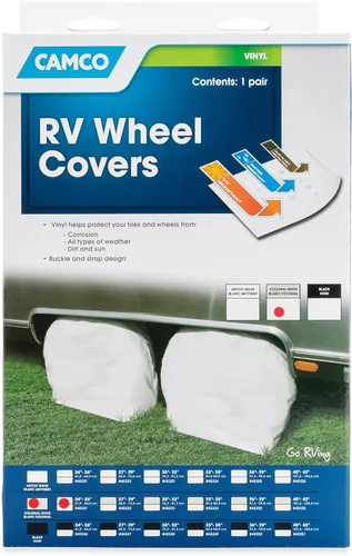 Vista 10 de Camco 45321 - Protector de vinilo para ruedas y neumáticos, paquete de 2 (24 a 26 pulgadas, blanco)