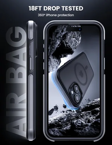Vista 6 de Lamicall Funda magnética para iPhone 15 para MagSafe - [protección contra caídas de grado militar de 18 pies] Funda con parachoques de aire y bordes