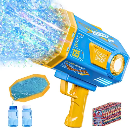 Vista 9 de Máquina Bazuca de Pistola de Burbujas con Solución - Lanzador de 69 Agujeros para Juguete de Verano al Aire Libre, Recuerdos de Fiesta - Máquina Azul