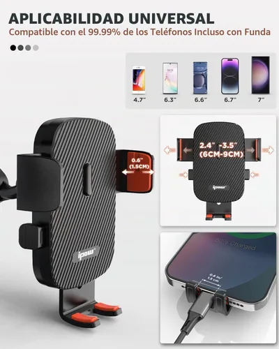 Vista 6 de IPOW Soporte de teléfono para espejo retrovisor para automóvil giratorio de 360° y retráctil, soporte de teléfono de automóvil con abrazadera