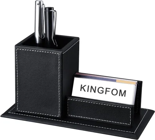 Vista 13 de KINGFOM Organizador de escritorio para suministros de oficina, caja de almacenamiento de piel sintética, 4 compartimentos divididos para bolígrafos