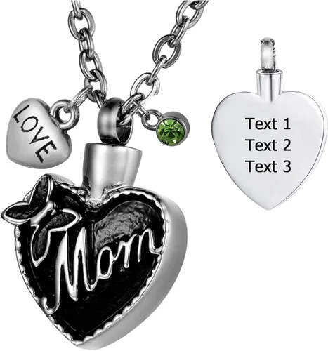 Vista 17 de Collar de urna conmemorativa de acero inoxidable para cenizas con texto en inglés "Dad in Heart", Acero inoxidable