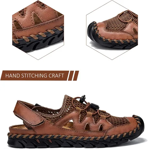 Vista 3 de Sandalias para hombre, zapatos de playa de cuero de verano para pescador, sandalias de punta cerrada para hombres, sandalias de agua transpirables