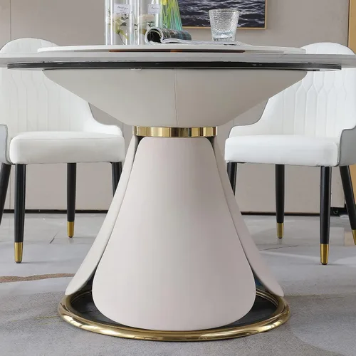 Vista 6 de Mesa de comedor redonda moderna de 59 pulgadas con suspensión perezosa desmontable de 31.5 pulgadas, mesa de comedor de mármol de piedra sinterizada