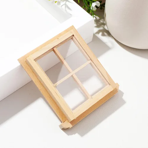 Vista 8 de Toyvian Casa de muñecas Ventanas de madera: 2 unids marco de ventana en miniatura 1 12 muebles de casa de muñecas pequeños marcos de madera adornos