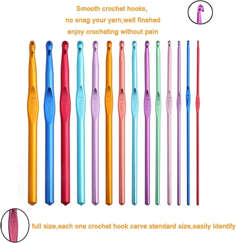 Vista 3 de KOKNIT Kit profesional de ganchillo, 9 ganchos de ganchillo ergonómicos de agarre suave, 14 ganchos de ganchillo de aluminio completo con funda