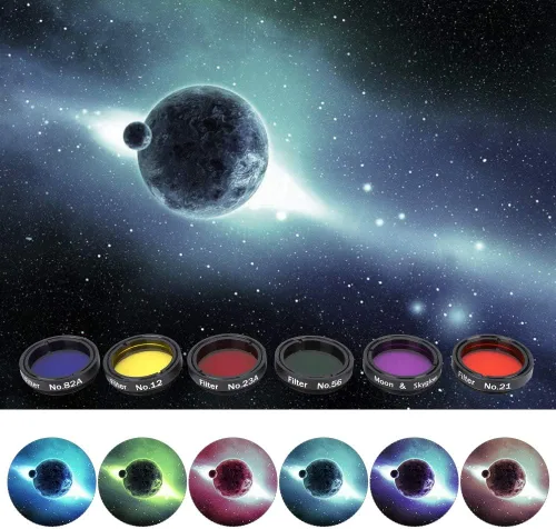 Vista 2 de Kit de filtro de telescopio colorido de 1.25 pulgadas, filtro de luna para telescopios con caja de almacenamiento para telescopios, oculares