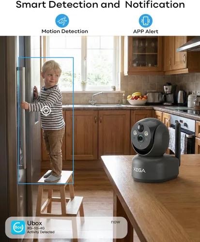 Vista 5 de Xega Cámara de seguridad celular 4G inalámbrica para interiores, PTZ 2K sin cámara WiFi para el hogar, RV/viaje/mascota/bebé con aplicación