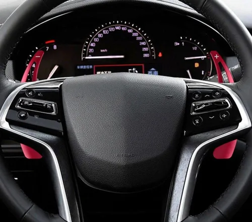 Vista 3 de iJDMTOY Deportes Rojo CNC Billet Aluminio Grandes Extensiones de Paleta Compatible con Cadillac XTS 2013-2019