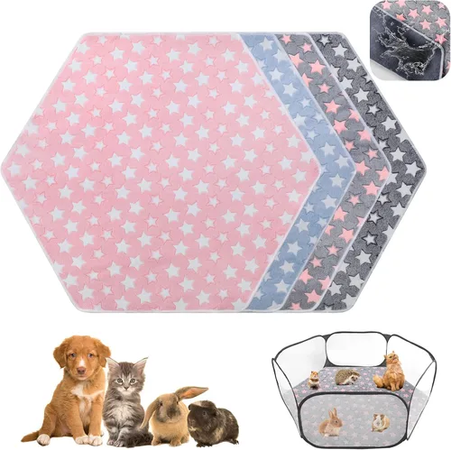 Vista 10 de Preboun 4 piezas de 47 pulgadas, tapete hexagonal impermeable para corralito de indias, tapete reutilizable para corralito de perros pequeños, jaula