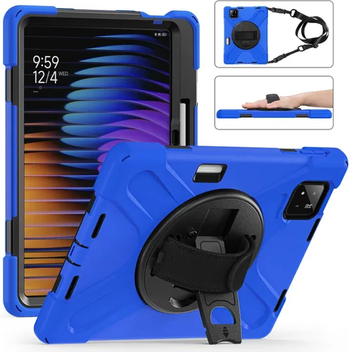 Vista 12 de Funda para Xiaomi Mi Pad 6/Mi Pad 6 Pro, funda resistente a prueba de golpes de 11 pulgadas, soporte giratorio 360, correa de mano, correa de rosado
