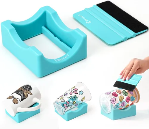 Vista 7 de Cuna de silicona para tazas, cuna para vasos con espátula de fieltro, uso para aplicar calcomanías UV DTF / calcomanías de vinilo para vasos