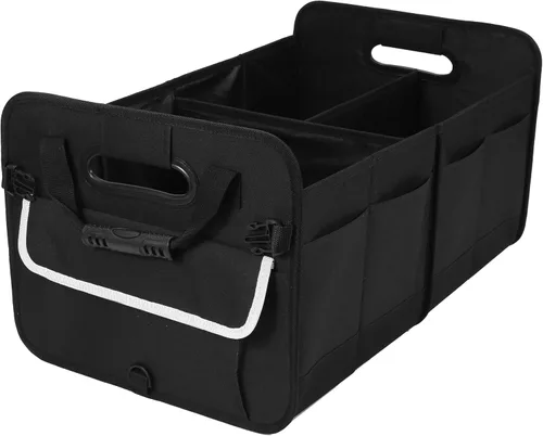 Vista 19 de titiyiof Organizador de maletero para SUV y sedán, organizadores y almacenamiento de automóvil, correas plegables y ajustables, organización Beige