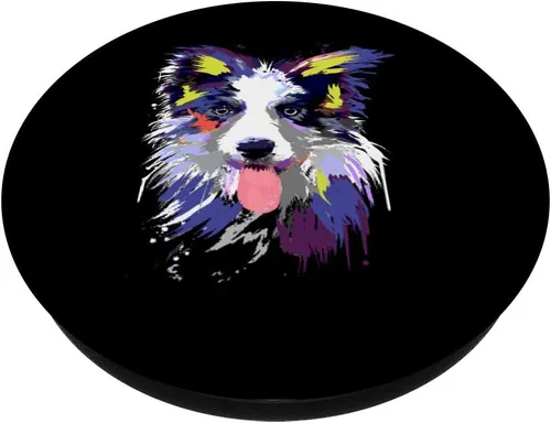 Vista 2 de Artistic Border Collie Dog Art Splash Design PopSockets Grip and Stand for Phones and Tablets