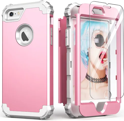 Vista 26 de IDweel Funda para iPhone 6S, funda para iPhone 6 con protector de pantalla, 3 en 1, resistente, absorción de impactos, cubierta de policarbonato