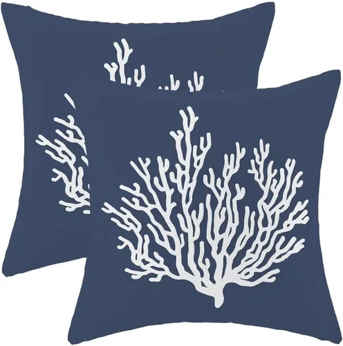 Vista 20 de AEIOAE Juego de 2 fundas de almohada costeras de 16 x 16 pulgadas, fundas de cojines decorativos náuticos de playa con estrellas de mar negras