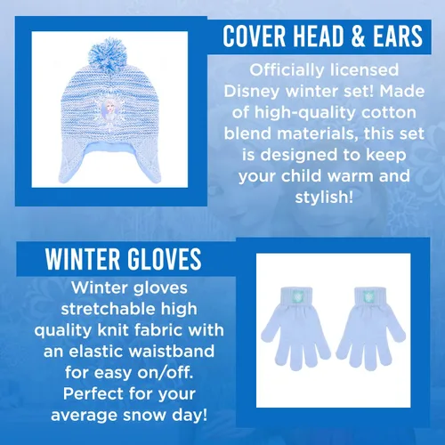 Vista 2 de Disney Frozen - Gorro de invierno para niñas y niños pequeños y guantes de nieve para niños Elsa y Anna con guantes de nieve