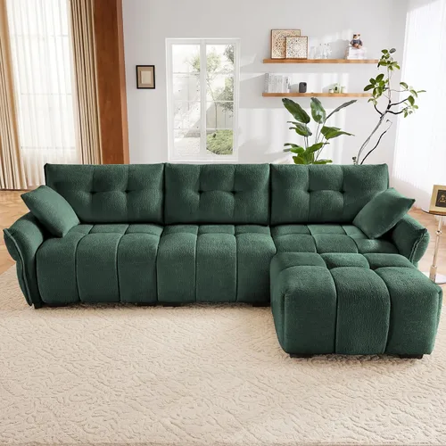 Vista 24 de Leyu&Hafort Sofá modular seccional, sofá modular Cloud con asiento profundo, moderno sofá modular con otomana móvil, sofá de felpilla con almohadas