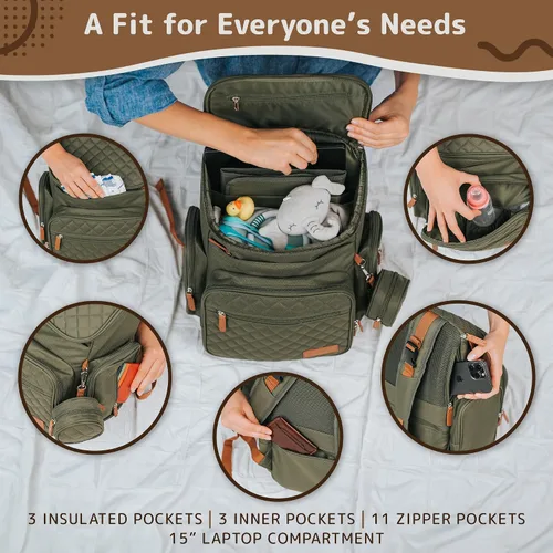 Vista 5 de Mochila grande para pañales para mamá y papá, bolsa de viaje unisex para bebé, 15 bolsillos, cambiador, correas para cochecito, elegante y lavable