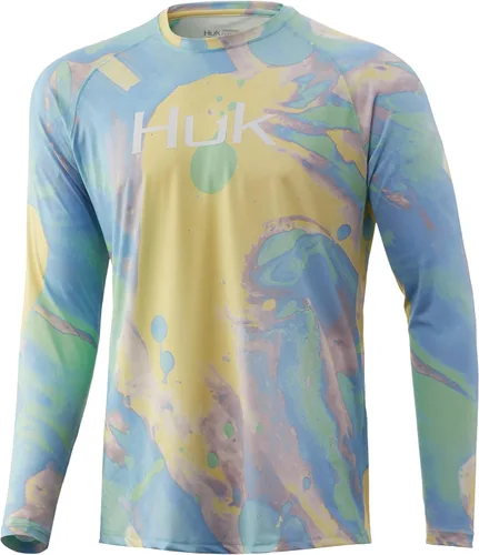 Vista 64 de Huk Pursuit Vented LS para hombre Refracción Fish Fade - San Sal/Wahoo