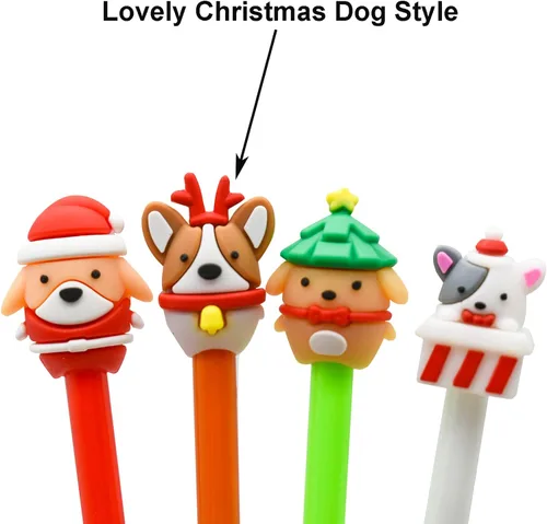Vista 3 de Maydahui 12 bolígrafos de gel de Navidad para perros, lindos bolígrafos de animales 3D, árbol de Navidad, muñeco de nieve, reno, Papá Noel, tinta