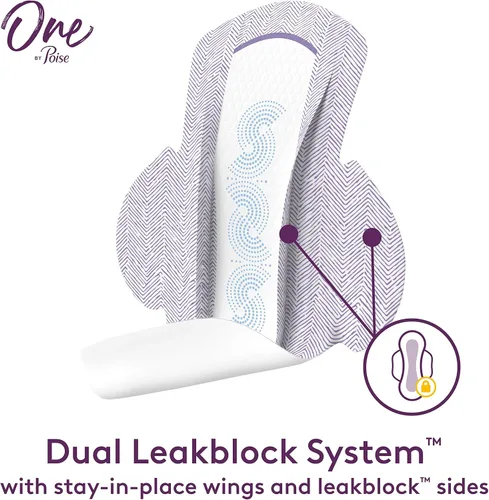 Vista 4 de One by Poise - Almohadillas femeninas con alas (período 2 en 1 y almohadilla para fugas de vejiga para mujeres), absorción regular y pesada