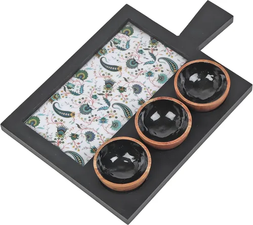 Vista 8 de Zenith's DECOR Bandeja de madera hecha a mano para servir aperitivos, plato de aperitivos, plato multiusos para servir pasteles, aperitivos